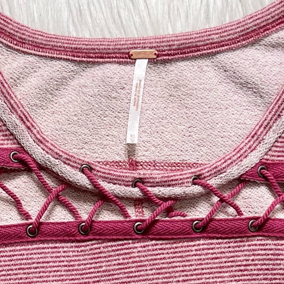 Free People Criss Cross Magenta Pink Striped Pullover Long Sleeve Sweatshirt Top - Picture 9 of 10
